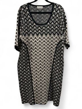 Pink Rose Black and Cream Geometric Midi Dress